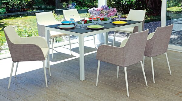 Tavolo Rettangolare da Giardino 150x90cm in Alluminio Vorghini Falconara Bianco e Grigio