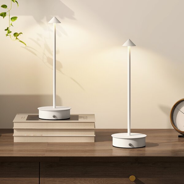 HOMCOM Set di 2 Lampade da Tavolo LED Ricaricabili con USB, Controllo Touch e Luce Regolabile Ø10x30 cm Bianco | Aosom Italy