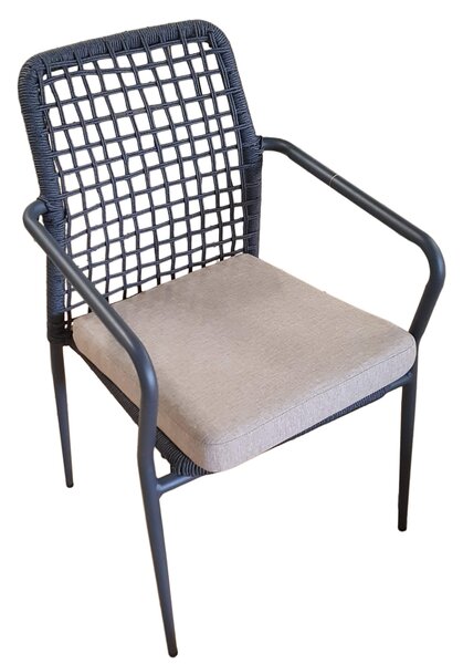 Sedia da Giardino in Alluminio e Corda con Cuscino Vorghini Pisa Grigio Scuro