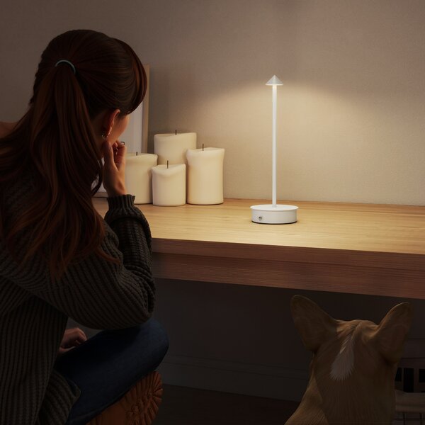 HOMCOM Set di 2 Lampade da Tavolo LED Ricaricabili con USB, Controllo Touch e Luce Regolabile Ø10x30 cm Bianco | Aosom Italy