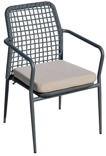 Sedia da Giardino in Alluminio e Corda con Cuscino Vorghini Pisa Grigio Scuro