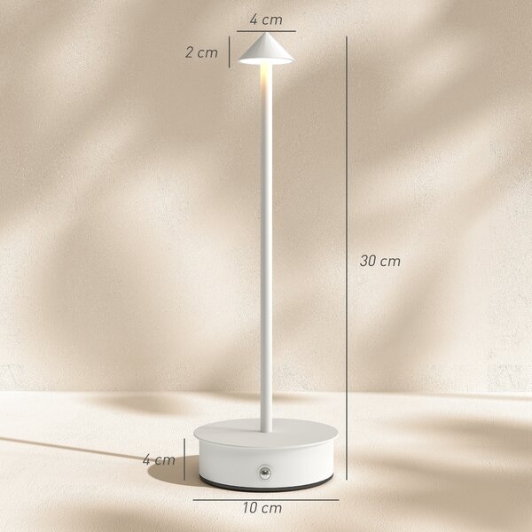 HOMCOM Set di 2 Lampade da Tavolo LED Ricaricabili con USB, Controllo Touch e Luce Regolabile Ø10x30 cm Bianco | Aosom Italy