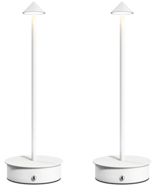 HOMCOM Set di 2 Lampade da Tavolo LED Ricaricabili con USB, Controllo Touch e Luce Regolabile Ø10x30 cm Bianco | Aosom Italy
