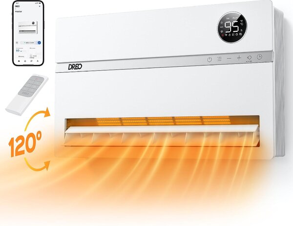 Stufa elettrica, 1500 W, 120°, oscillazione, Wi-Fi, termostato, bianca