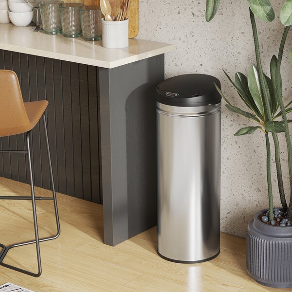 HOMCOM Cestino con sensore da 50 litri con funzione Soft-Close, pattumiera touchless in acciaio inossidabile per cucine igieniche, uffici, colore argento | Aosom Italy