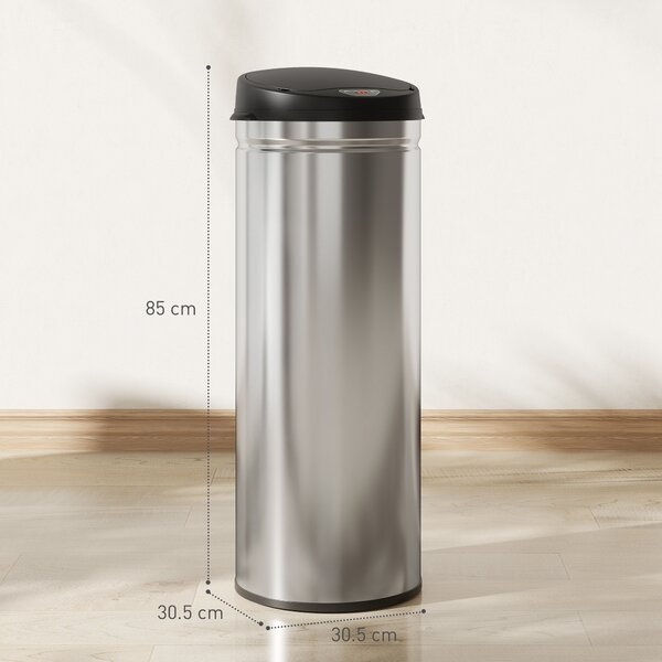 HOMCOM Cestino con sensore da 50 litri con funzione Soft-Close, pattumiera touchless in acciaio inossidabile per cucine igieniche, uffici, colore argento | Aosom Italy