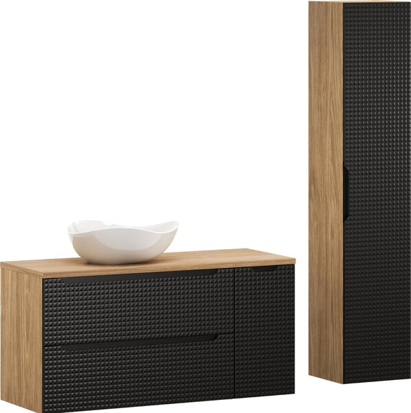 Mobili Da Bagno 120 Cm Neri 3D Con Piano, Colonna E Lavabo