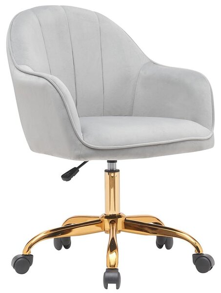 Sedia da ufficio in tessuto, con base dorata, ergonomica, regolabile in altezza, color grigio