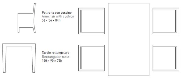 Set da Giardino Tavolo e 4 Poltrone in Textilene Ranieri Extrò