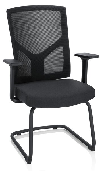 Sedia per visitatori con braccioli, in tessuto/rete, colore nero, ergonomica
