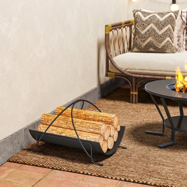Outsunny Portalegna per interni 51 x 38 x 33cm portalegna geometrico con maniglia in metallo, Nero | Aosom Italy