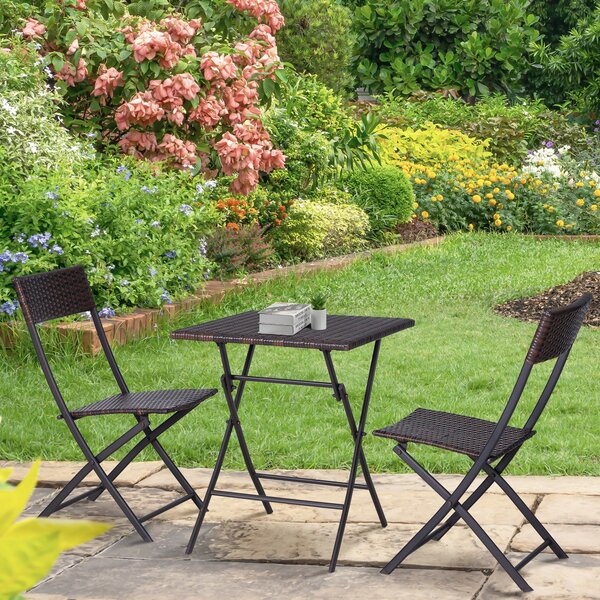 Set Tavolino e 2 Sedie Pieghevoli da Giardino in Rattan Sintetico Marrone