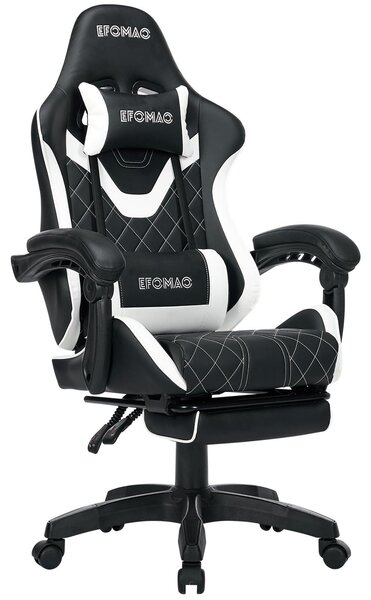 Sedia da gaming con poggiapiedi, inclinazione regolabile fino a 135°, rivestita in ecopelle, portata massima di 120 kg, colore nero/bianco