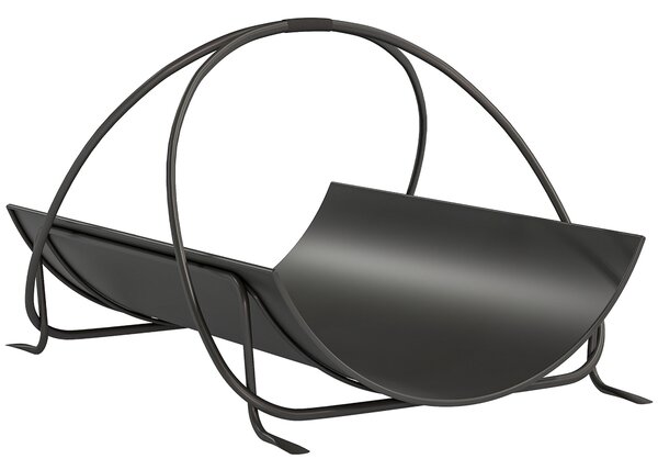 Outsunny Portalegna per interni 51 x 38 x 33cm portalegna geometrico con maniglia in metallo, Nero | Aosom Italy