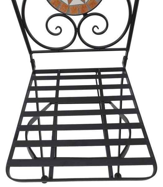 Set Tavolino e 2 Sedie da Giardino in Metallo Mosaico Nero Arancione e Bianco