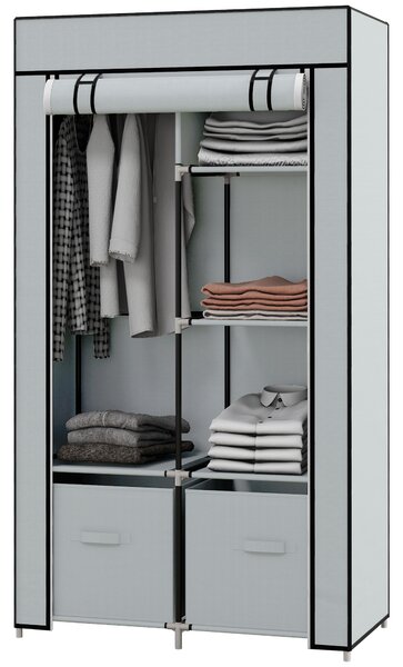 HOMCOM Armadio in tessuto 1 asta appendiabiti, 2 cassetti, 83 x 42.5 x 162,5 cm, Grigio | Aosom Italy