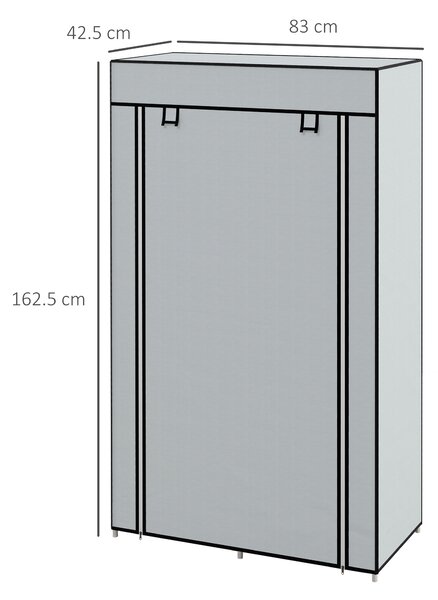 HOMCOM Armadio in tessuto 1 asta appendiabiti, 2 cassetti, 83 x 42.5 x 162,5 cm, Grigio | Aosom Italy