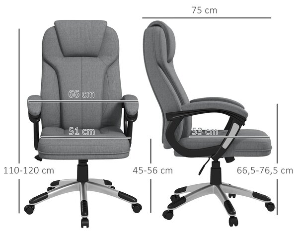 Vinsetto Sedia da ufficio Sedia da scrivania Poltrona direzionale, regolabile in altezza, funzione oscillante, 6 cm x 75 cm x 120 cm, Grigio | Aosom Italy