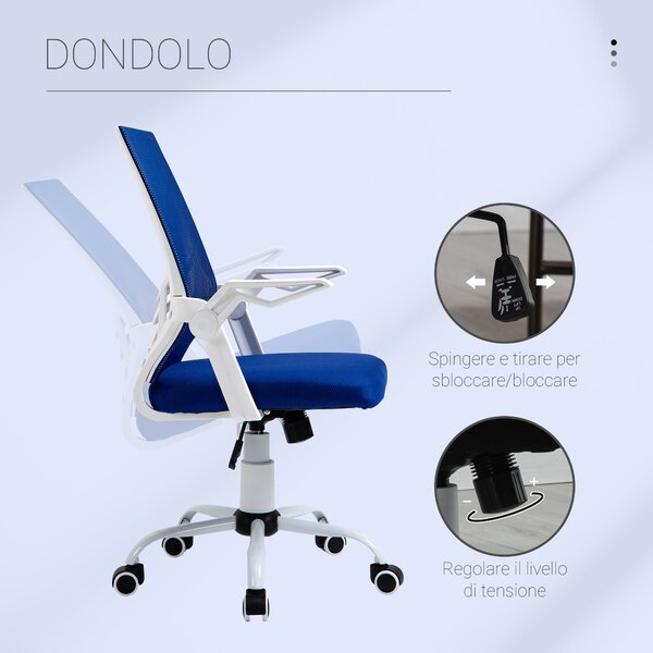 Vinsetto Poltrona da Ufficio Reclinabile Girevole con Braccioli e Supporto Lombare, sedia Altezza Regolabile e Ergonomica in Tessuto Blu| Aosom Italy
