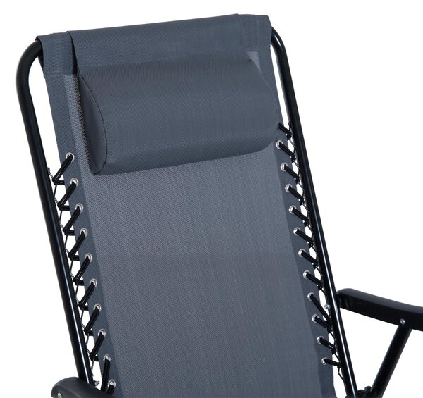 Set Tavolino e 2 Sedie a Dondolo Pieghevoli da Giardino in Textilene Grigio