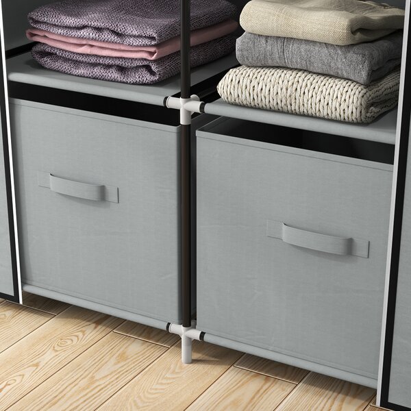 HOMCOM Armadio in tessuto 1 asta appendiabiti, 2 cassetti, 83 x 42.5 x 162,5 cm, Grigio | Aosom Italy