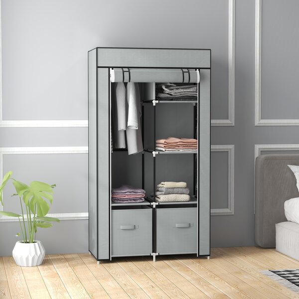 HOMCOM Armadio in tessuto 1 asta appendiabiti, 2 cassetti, 83 x 42.5 x 162,5 cm, Grigio | Aosom Italy