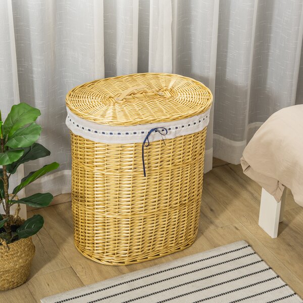 HOMCOM Cesto per la biancheria in salice con coperchio, raccoglitore con manico, sacco estraibile, cesto lavanderia per bagno, lavanderia, camera da letto, naturale | Aosom Italy
