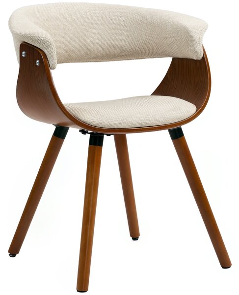 HOMCOM Sedia da pranzo, tessuto effetto lino, schienale curvo, gambe in legno, Beige | Aosom Italy