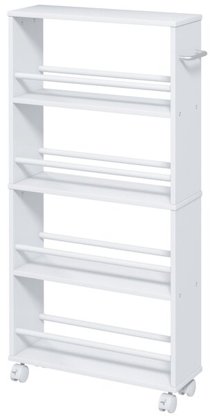 HOMCOM Scaffale multifunzione con ruote, struttura stretta, 4 scomparti, 45x15x91 cm, Bianco | Aosom Italy