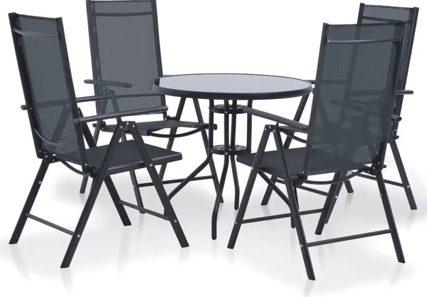 Set Tavolo e 4 Sedie Pieghevoli da Giardino in Metallo e Textilene Nero