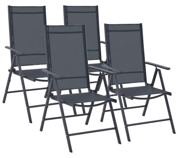 Set Tavolo e 4 Sedie Pieghevoli da Giardino in Metallo e Textilene Nero