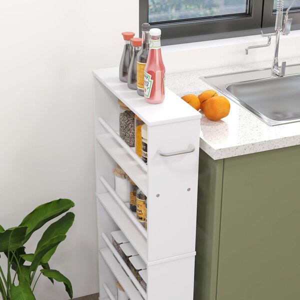 HOMCOM Scaffale multifunzione con ruote, struttura stretta, 4 scomparti, 45x15x91 cm, Bianco | Aosom Italy