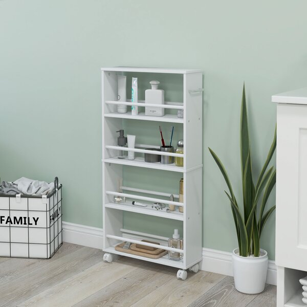 HOMCOM Scaffale multifunzione con ruote, struttura stretta, 4 scomparti, 45x15x91 cm, Bianco | Aosom Italy
