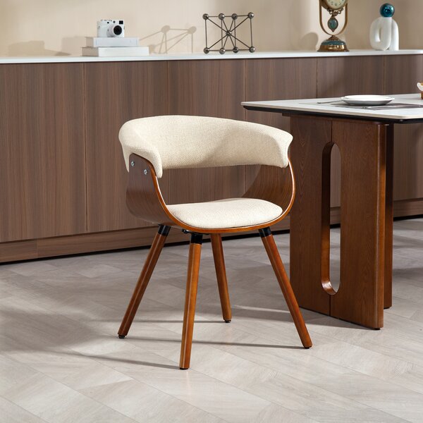 HOMCOM Sedia da pranzo, tessuto effetto lino, schienale curvo, gambe in legno, Beige | Aosom Italy