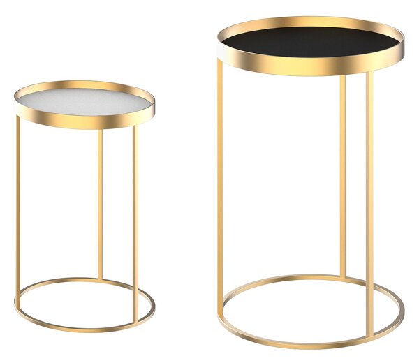 Set 2 Tavolini Impilabili Con Bordo Alto In Metallo E Mdf Oro