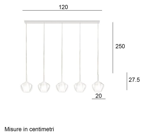 Lampadario perenz illumina rain s5 br b tr e27 led vetri trasparenti base bianca - Perenz