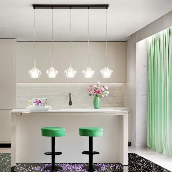 Lampadario perenz illumina rain s5 br ne tr e27 led vetri trasparenti base nera - Perenz