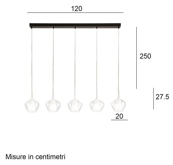 Lampadario perenz illumina rain s5 br ne tr e27 led vetri trasparenti base nera - Perenz