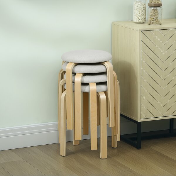 HOMCOM Sgabelli imbottiti set da 4, impilabili, superficie verniciata, gambe in legno, bianco crema | Aosom Italy