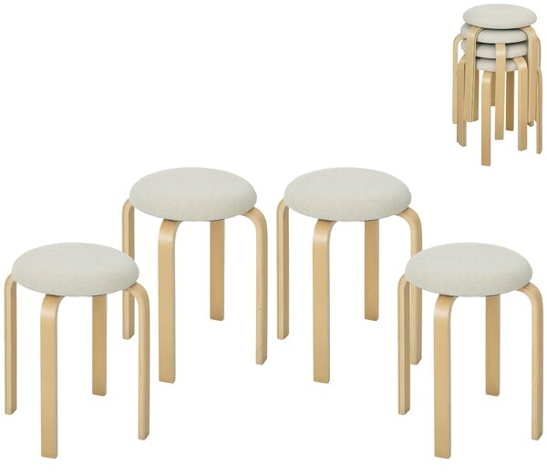 HOMCOM Sgabelli imbottiti set da 4, impilabili, superficie verniciata, gambe in legno, bianco crema | Aosom Italy