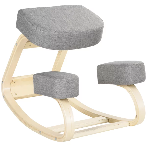 Vinsetto Sedia Ergonomica Posturale in Legno di Betulla e Cuscino in Gommapiuma e Poliestere, 51x69x58cm, Grigia|Aosom