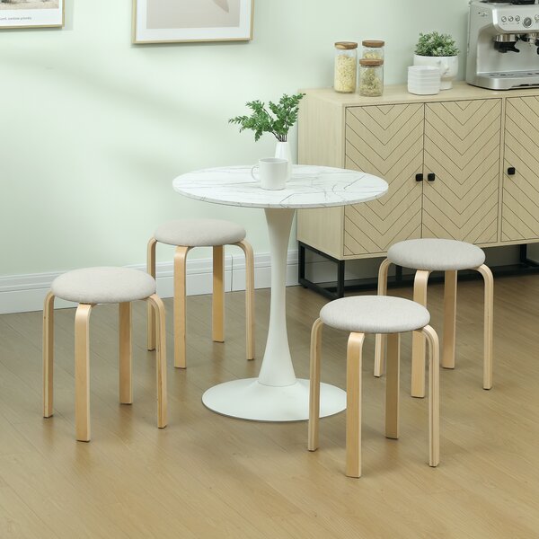 HOMCOM Sgabelli imbottiti set da 4, impilabili, superficie verniciata, gambe in legno, bianco crema | Aosom Italy