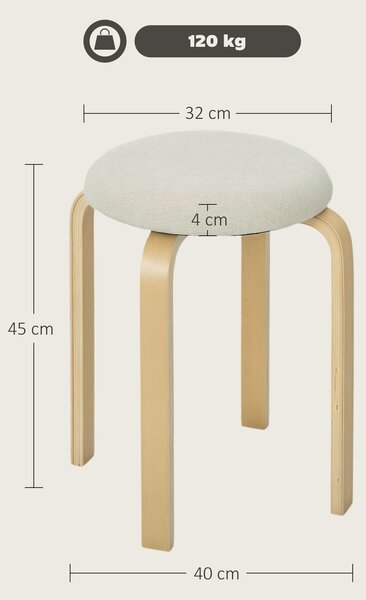 HOMCOM Sgabelli imbottiti set da 4, impilabili, superficie verniciata, gambe in legno, bianco crema | Aosom Italy