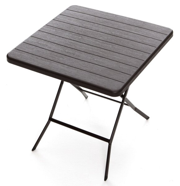 Tavolino Pieghevole da Giardino 78x78x74 cm in Acciaio Taddei Plastik Wood Marrone Scuro