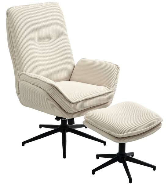 HOMCOM Poltrona imbottita girevole con poggiapiedi, moderno recliner per soggiorno, camera da letto, home office, Beige | Aosom Italy