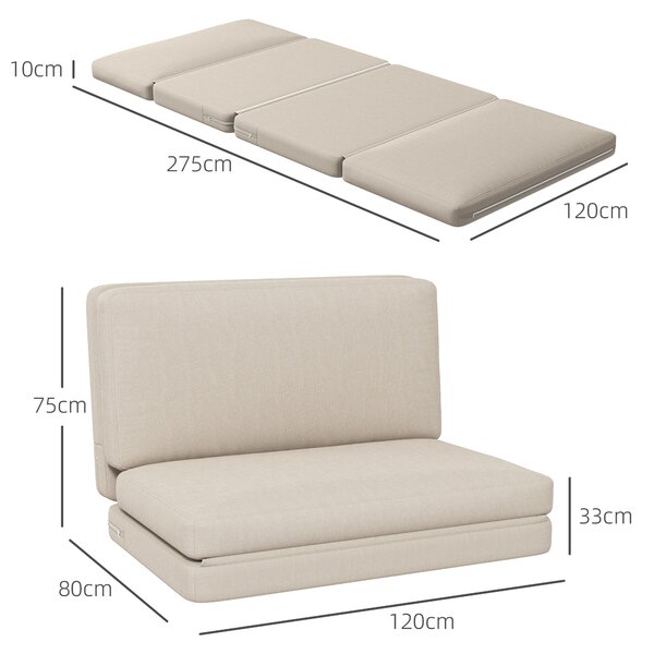 HOMCOM Poltrona relax pieghevole 2-in-1, Materassino per ospiti, divisibile, larghezza 120 cm, Beige | Aosom Italy