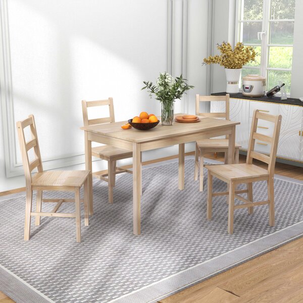 HOMCOM Set da pranzo 5 pezzi Tavolo con sedie, Massello, 118 cm x 73 cm x 75 cm, Legno naturale | Aosom Italy