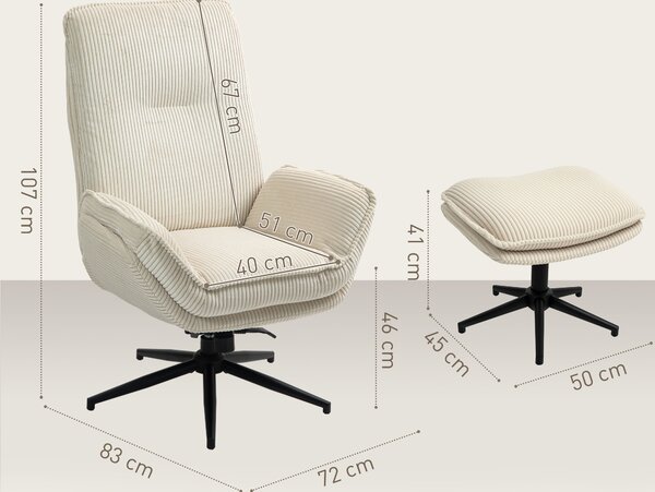 HOMCOM Poltrona imbottita girevole con poggiapiedi, moderno recliner per soggiorno, camera da letto, home office, Beige | Aosom Italy