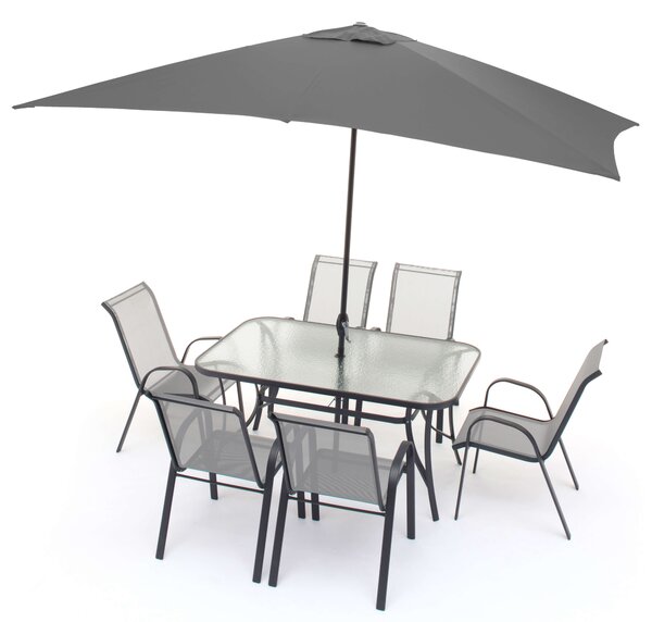 Set Tavolo 6 Sedie e Ombrellone da Giardino in Ferro Taddei Livorno Antracite
