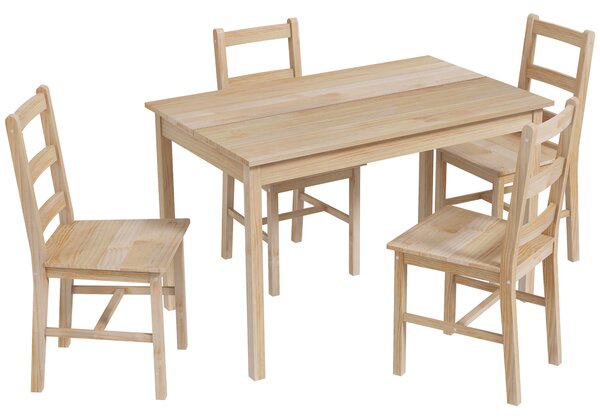 HOMCOM Set da pranzo 5 pezzi Tavolo con sedie, Massello, 118 cm x 73 cm x 75 cm, Legno naturale | Aosom Italy